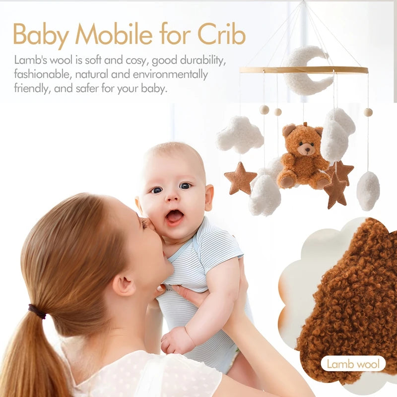Dreamy Baby Wooden Crib Mobile – Soft Visual & Musical Hanging Toy for Newborns - Kid Zone