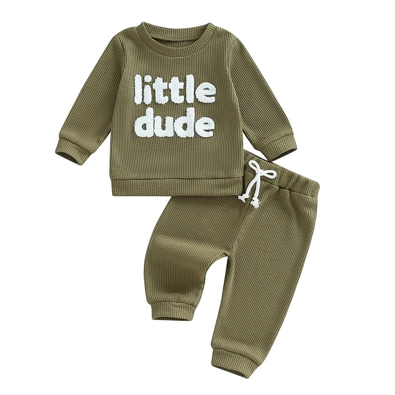 Baby Boy Clothing – Embroidered Letter Sweatshirt & Elastic Pants 2-Piece Set - Kid Zone