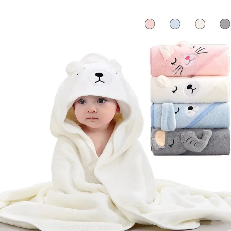 Coral Fleece Baby Bathrobe – Soft Hooded Wrap Towel for Kids - Kid Zone