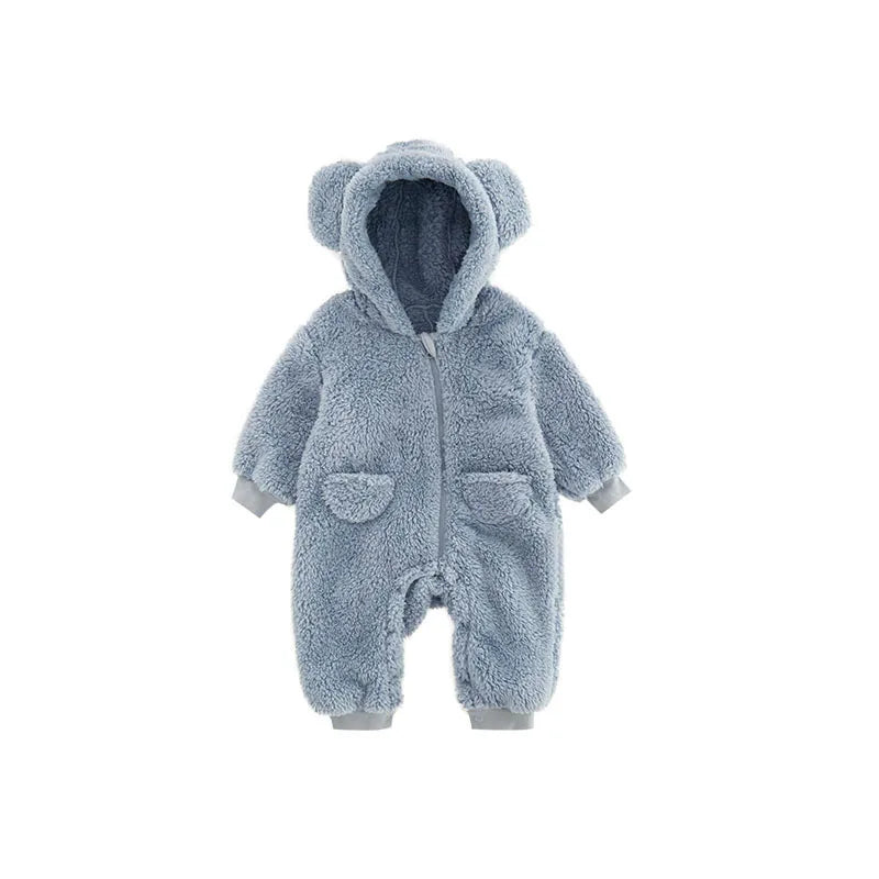 Baby Boy Winter Clothes – Warm Flannel Hooded Jumpsuit for Newborns & Infants - Kid Zone