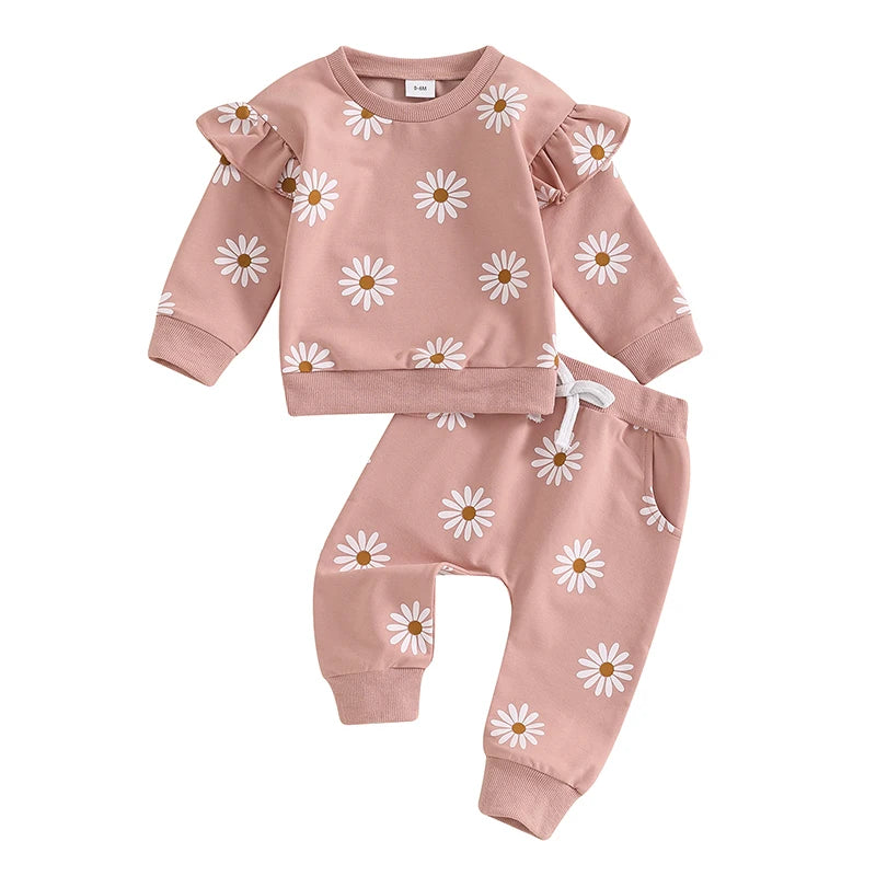 Cute Baby Girl Clothes – 2-Piece Floral Sweatshirt Set - Kid Zone