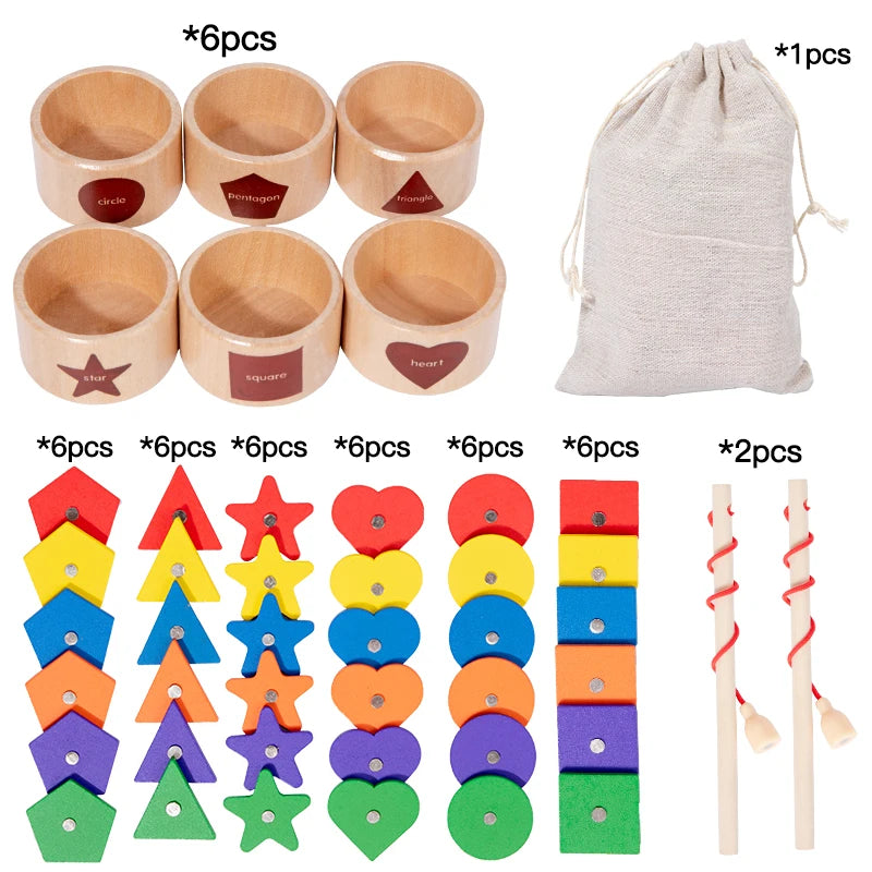 Montessori Magnetic Fishing & Sorting Wooden Toy – Educational Color & Shape Matching Game for Kids - Kid Zone