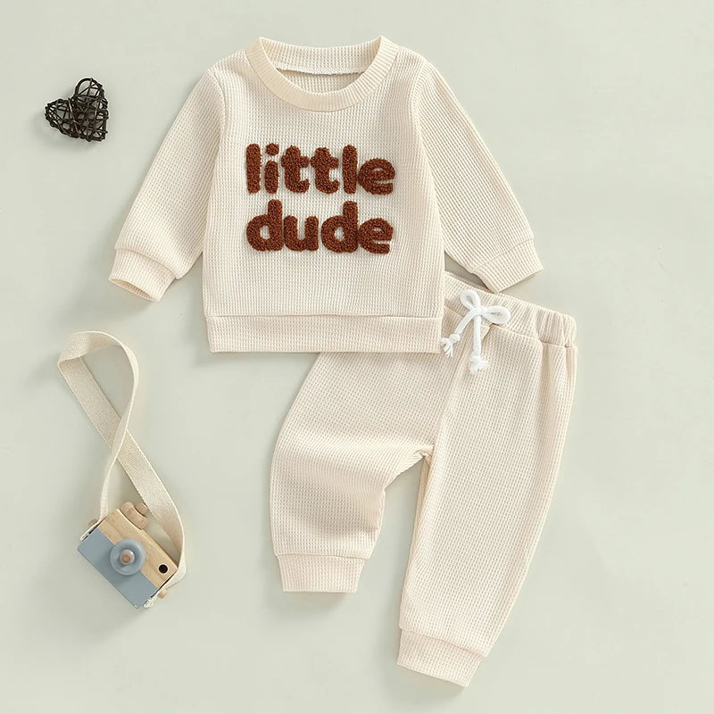 Baby Boy Clothing – Embroidered Letter Sweatshirt & Elastic Pants 2-Piece Set - Kid Zone