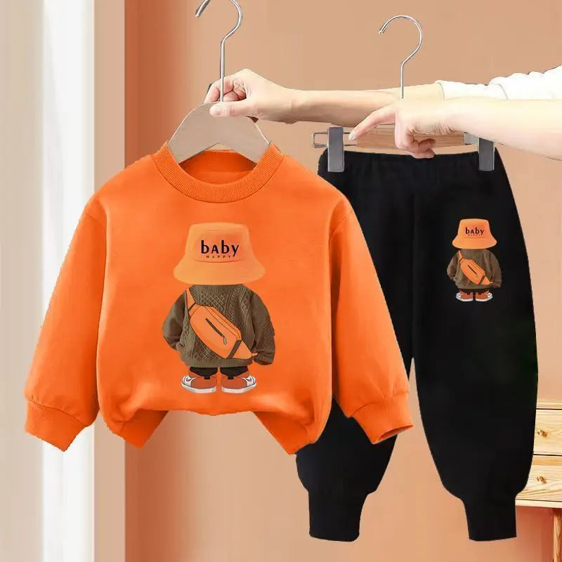 Baby Boy Fall Clothes – Cartoon Bear Sweatshirt & Pants Set - Kid Zone