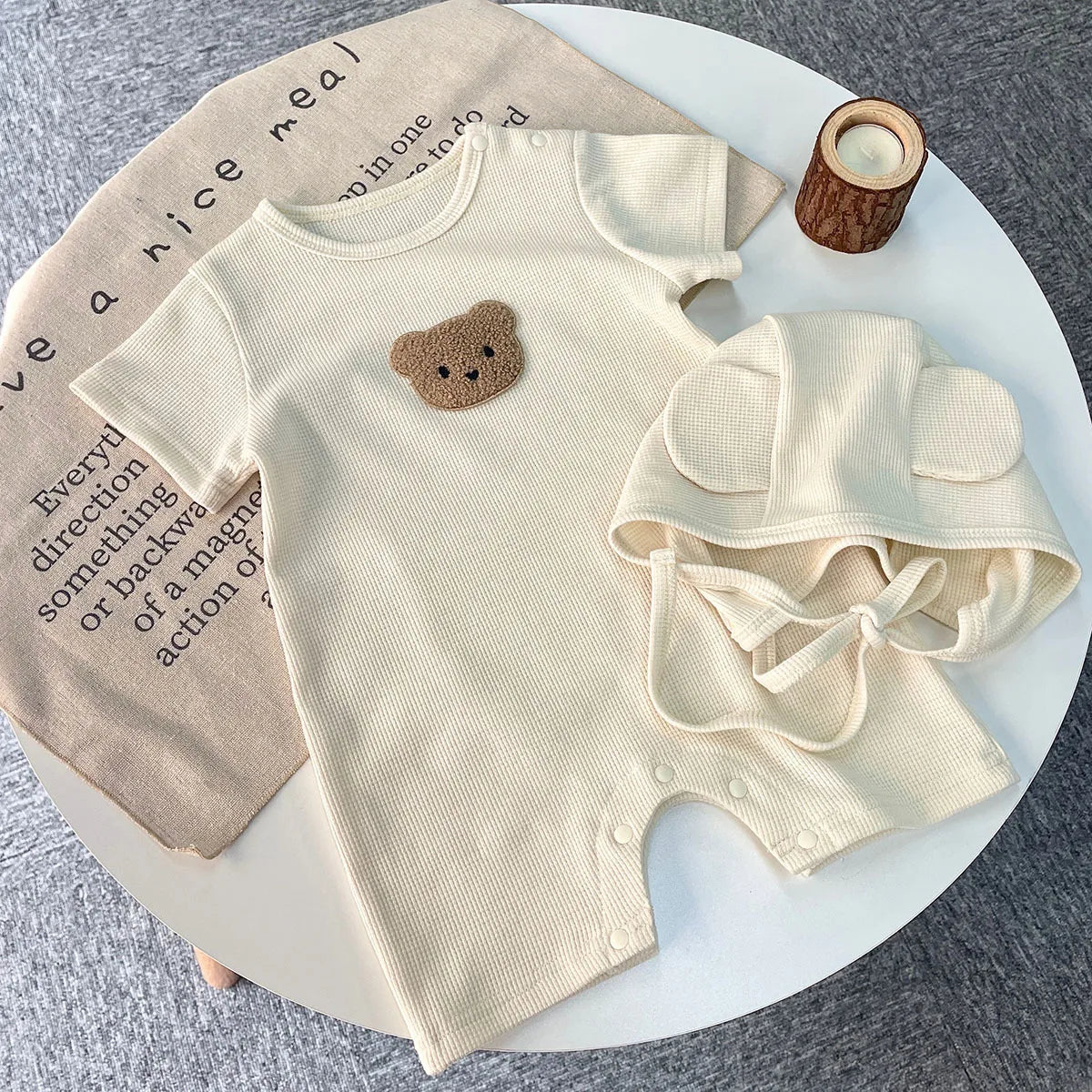 Baby Bear Cotton Jumpsuit with Ear Hood – Cute Newborn & Infant Summer Outfit - Kid Zone