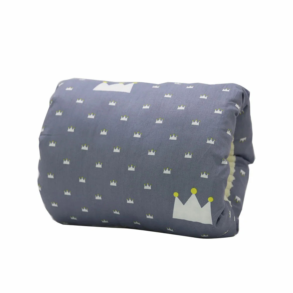 Soft baby pillow with crown print pattern, grey, comfy nursery bedding for kids