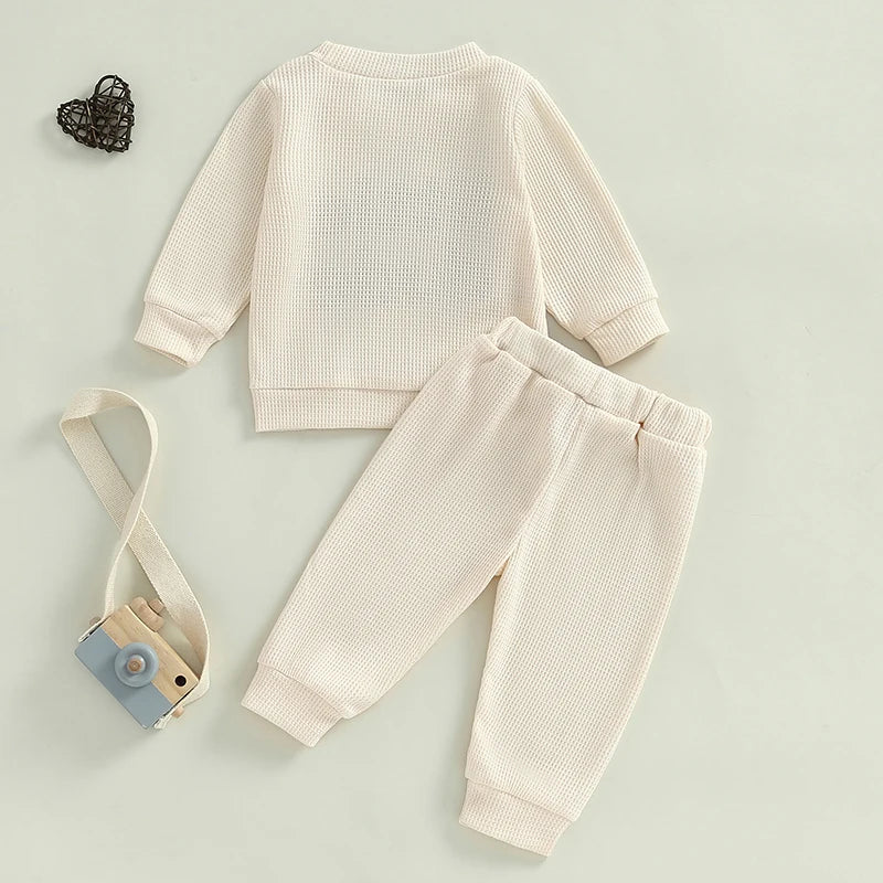 Baby Boy Clothing – Embroidered Letter Sweatshirt & Elastic Pants 2-Piece Set - Kid Zone