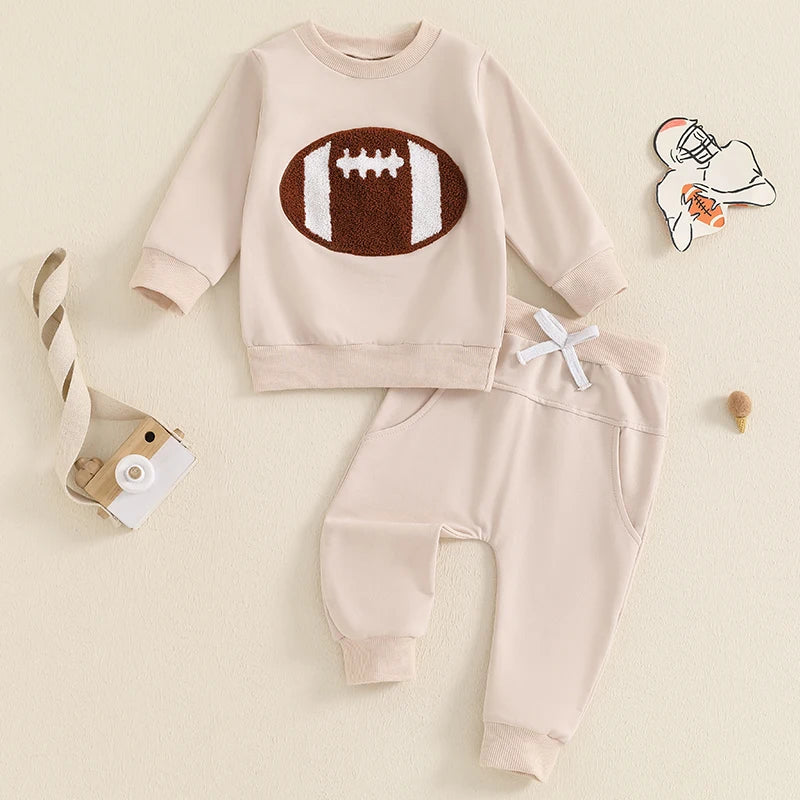 Preppy Baby Boy Clothes – Fall Rugby-Style Embroidered Sweatshirt & Pants Set - Kid Zone