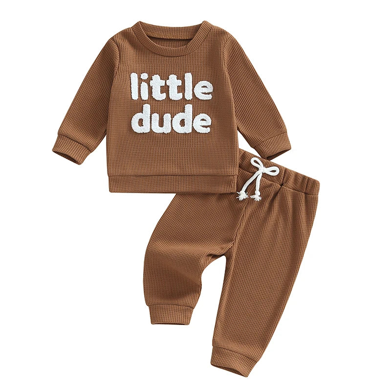 Baby Boy Clothing – Embroidered Letter Sweatshirt & Elastic Pants 2-Piece Set - Kid Zone