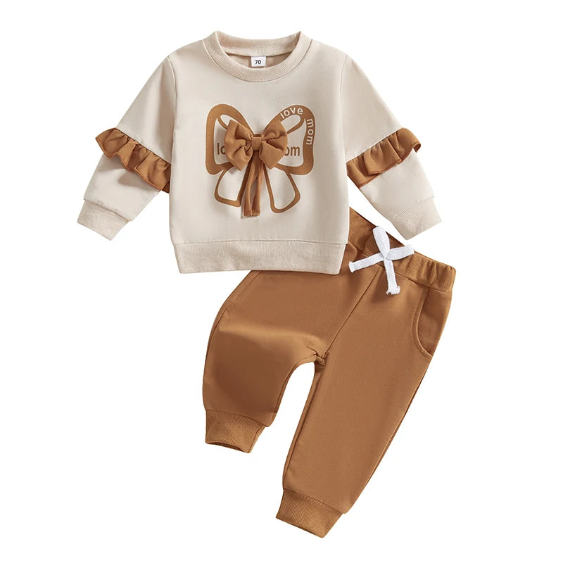 Trendy Baby Girl Clothes – 2-Piece Bow Sweatshirt Set - Kid Zone