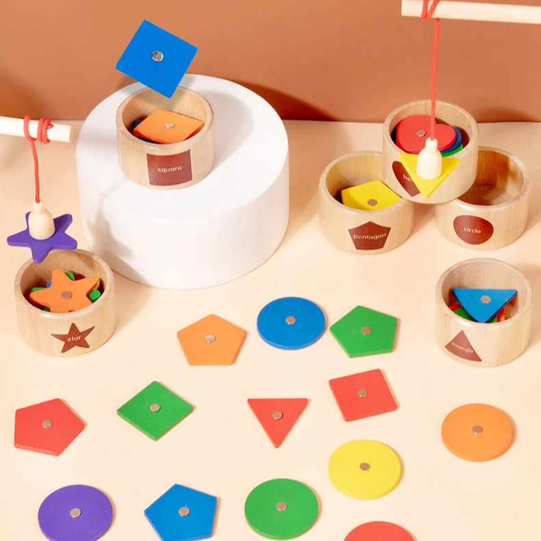 Montessori Magnetic Fishing & Sorting Wooden Toy – Educational Color & Shape Matching Game for Kids - Kid Zone