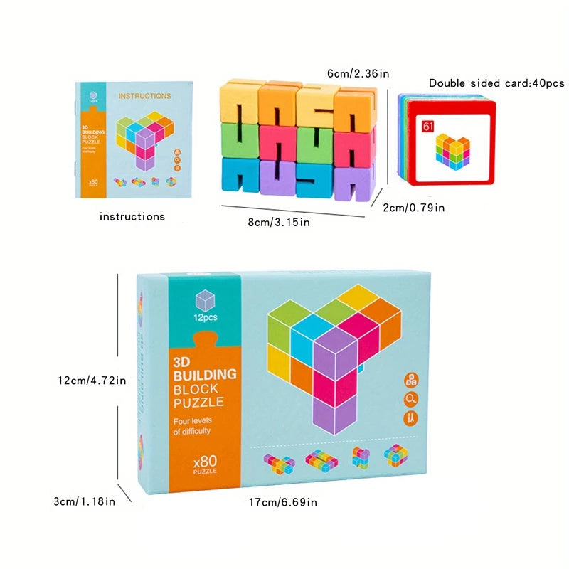 3D Wooden Building Blocks – Montessori Creative Construction Set (12 pcs) - Kid Zone