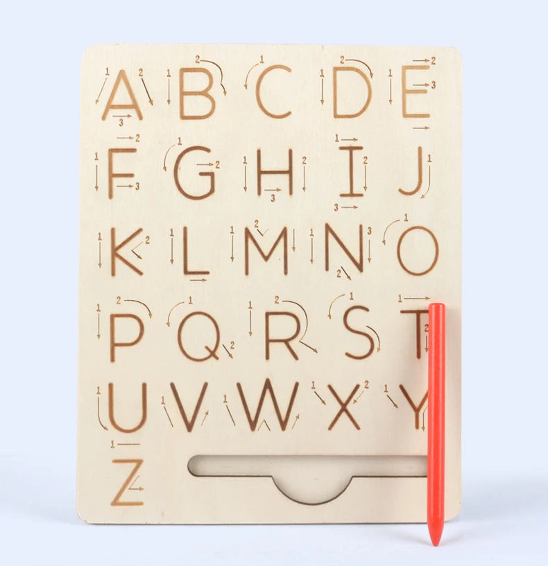 Montessori Wooden Alphabet Tracing Board – Educational Writing & Spelling Learning Toy for Kids - Kid Zone
