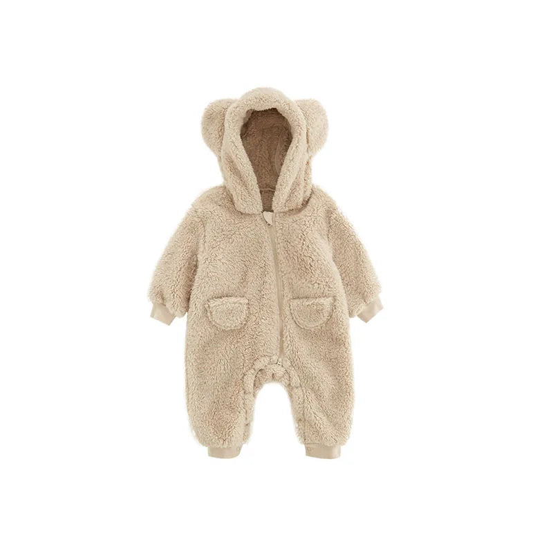 Baby Boy Winter Clothes – Warm Flannel Hooded Jumpsuit for Newborns & Infants - Kid Zone