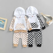 Baby Boy Winter Clothes – Long-Sleeve Plaid Hoodie 2-Piece Outfit - Kid Zone