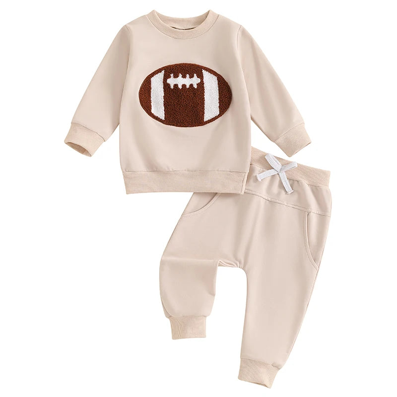 Preppy Baby Boy Clothes – Fall Rugby-Style Embroidered Sweatshirt & Pants Set - Kid Zone