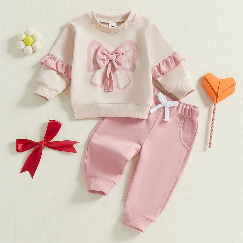 Trendy Baby Girl Clothes – 2-Piece Bow Sweatshirt Set - Kid Zone