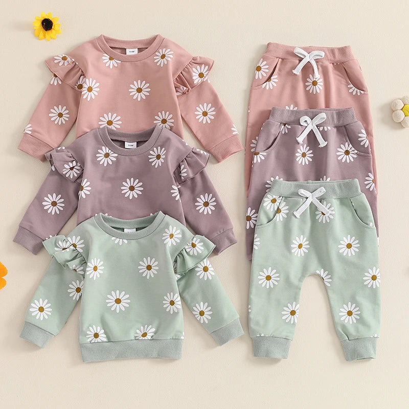 Cute Baby Girl Clothes – 2-Piece Floral Sweatshirt Set - Kid Zone