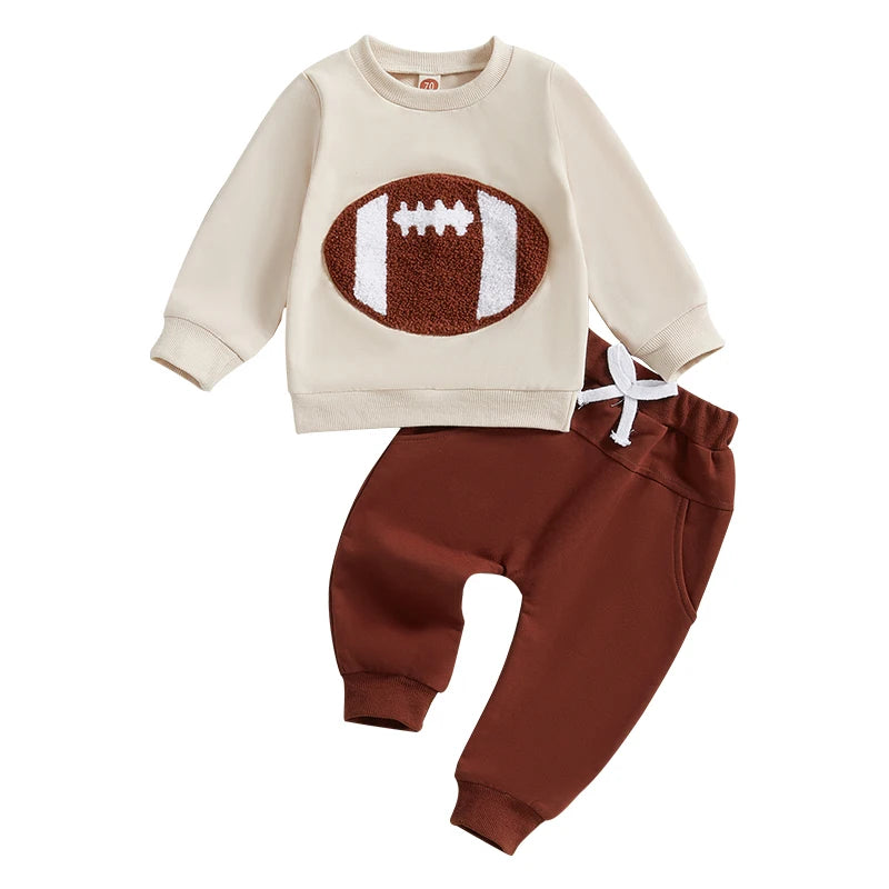 Preppy Baby Boy Clothes – Fall Rugby-Style Embroidered Sweatshirt & Pants Set - Kid Zone