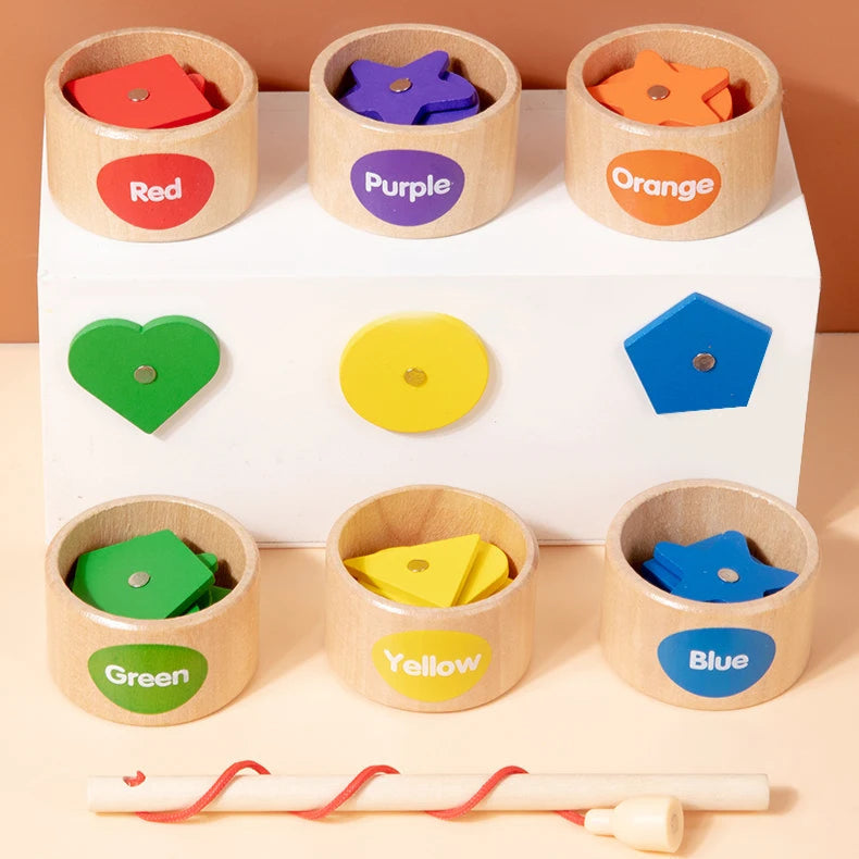Montessori Magnetic Fishing & Sorting Wooden Toy – Educational Color & Shape Matching Game for Kids - Kid Zone