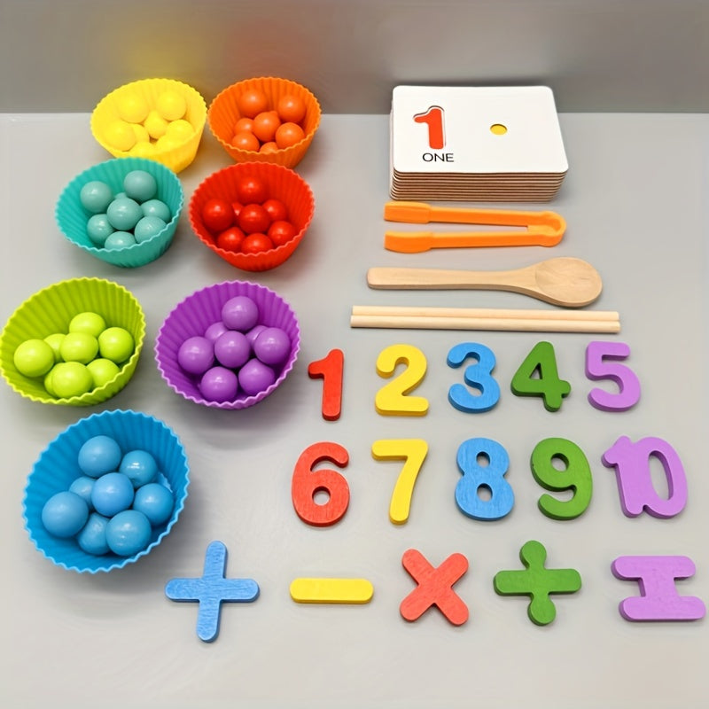 Wooden Number Matching Toy with Beads & Tweezers – Fine Motor Skill Development - Kid Zone