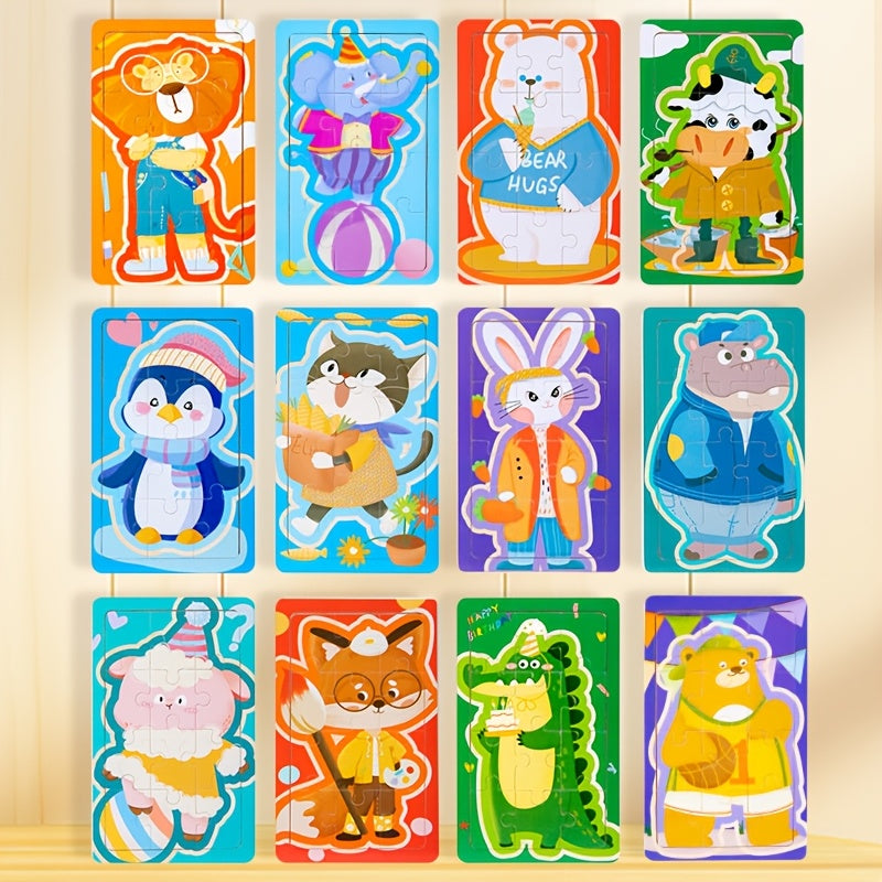 Cartoon Animal Puzzle Set – 12-Piece Early Learning Board - Kid Zone
