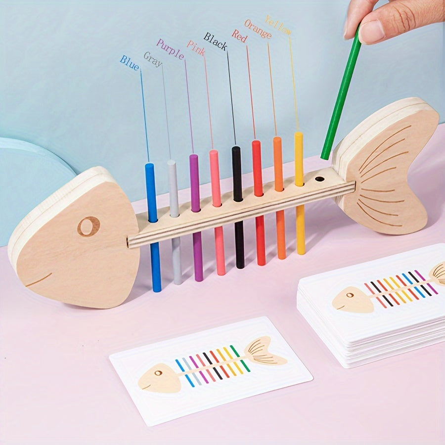 Montessori Wooden Fish Bone Puzzle – Early Learning Color & Counting Toy - Kid Zone