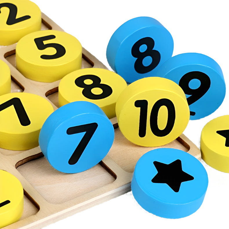 Montessori Wooden Counting Discs – 24 Colorful Math Tokens for Kids (Yellow & Blue) - Kid Zone