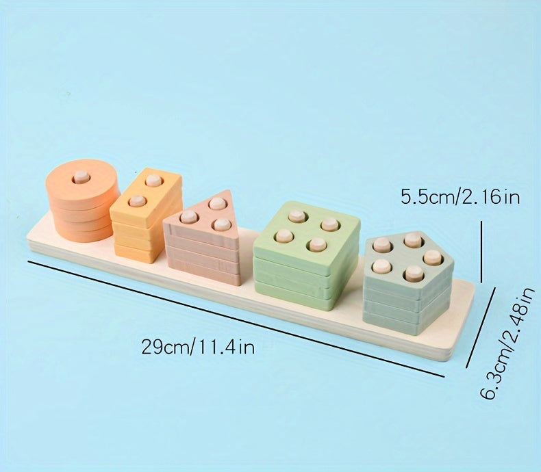 Wooden Shape Stacking Peg Set – Colorful Geometric Sorting Toy for Toddlers - Kid Zone