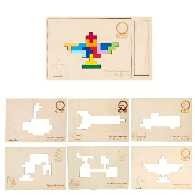 Educational Wooden Puzzle for Kids – Interlocking Building Pieces - Kid Zone