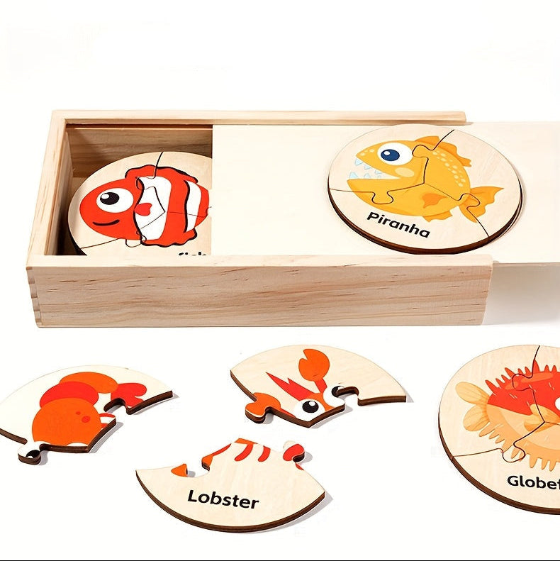 36-Piece Wooden Ocean Puzzle – Round Montessori Board for Toddlers - Kid Zone