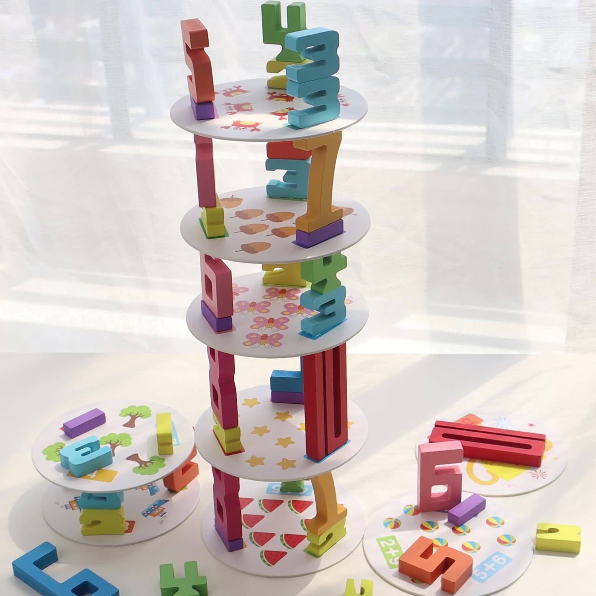 Creative Wooden Tower Building Blocks – 54 Colorful Pieces for Kids - Kid Zone