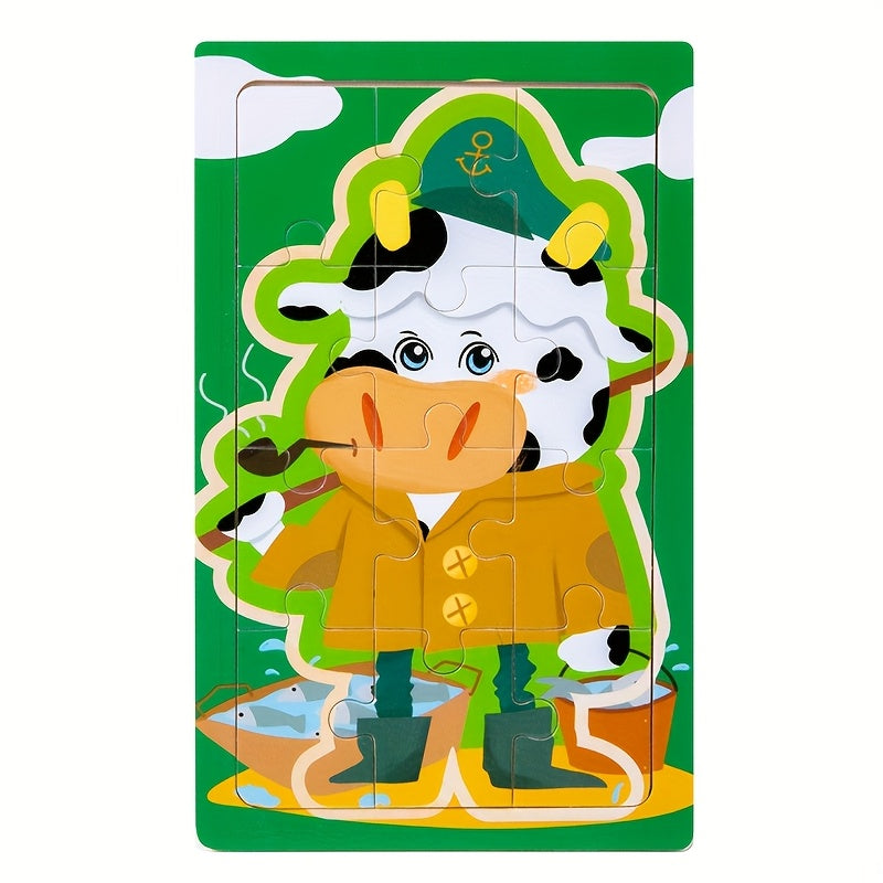 Cartoon Animal Puzzle Set – 12-Piece Early Learning Board - Kid Zone