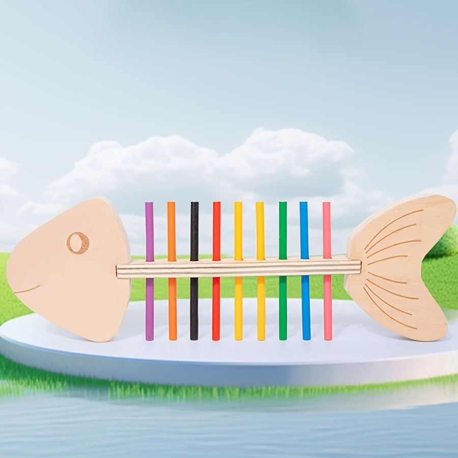 Montessori Wooden Fish Bone Puzzle – Early Learning Color & Counting Toy - Kid Zone