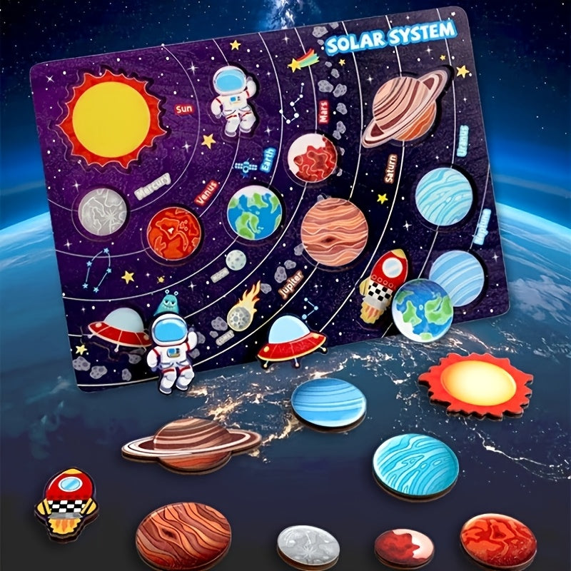 Wooden Solar System Puzzle for Kids – Interactive Space Learning Board - Kid Zone