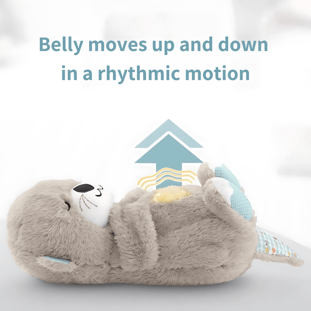 Plush otter calming toy for babies with rhythmic moving belly, educational baby essential